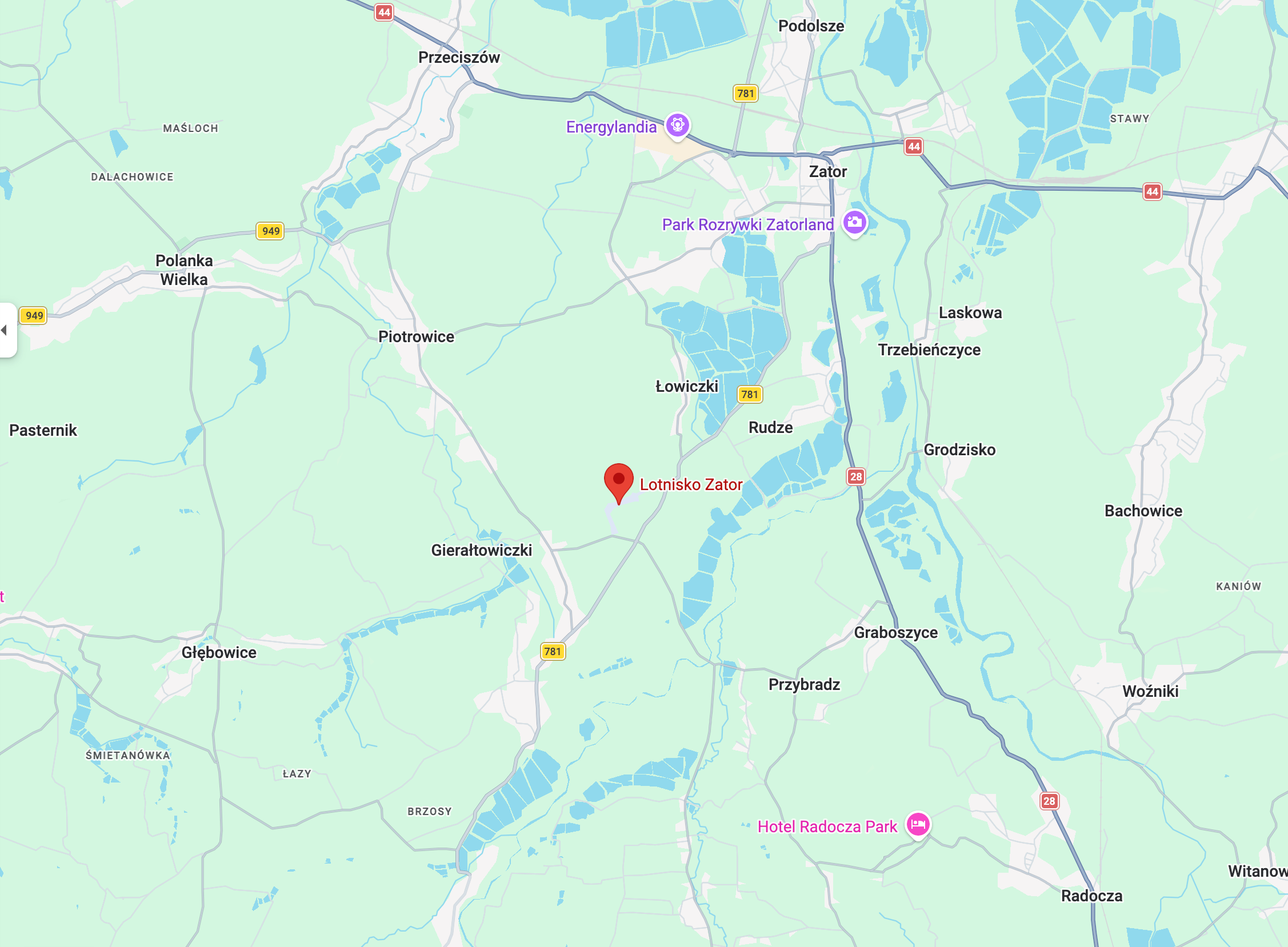 Mapa lokalizacji Lotniska Zator w Gierałtowiczkach